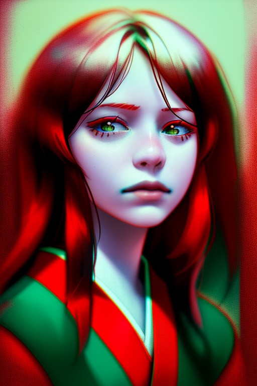 glitch,a portrait of a girl in a red kimono